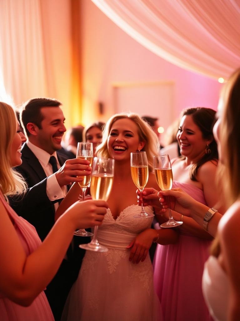Friends toasting at a wedding reception